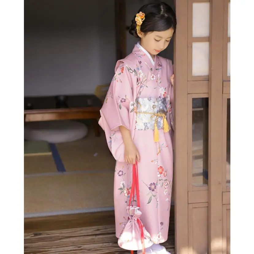 Girl\'s Japanese Style Kimono Daisy Prints Retro Robe Children Halloween Cosplay Costume Infant Yukata Asian Clothes A2479