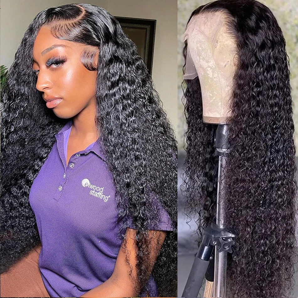 200 250 high density human hair wigs 30 40 inch black hd lace frontal wig pre plucked front 13x6 kinky curly deep water wave