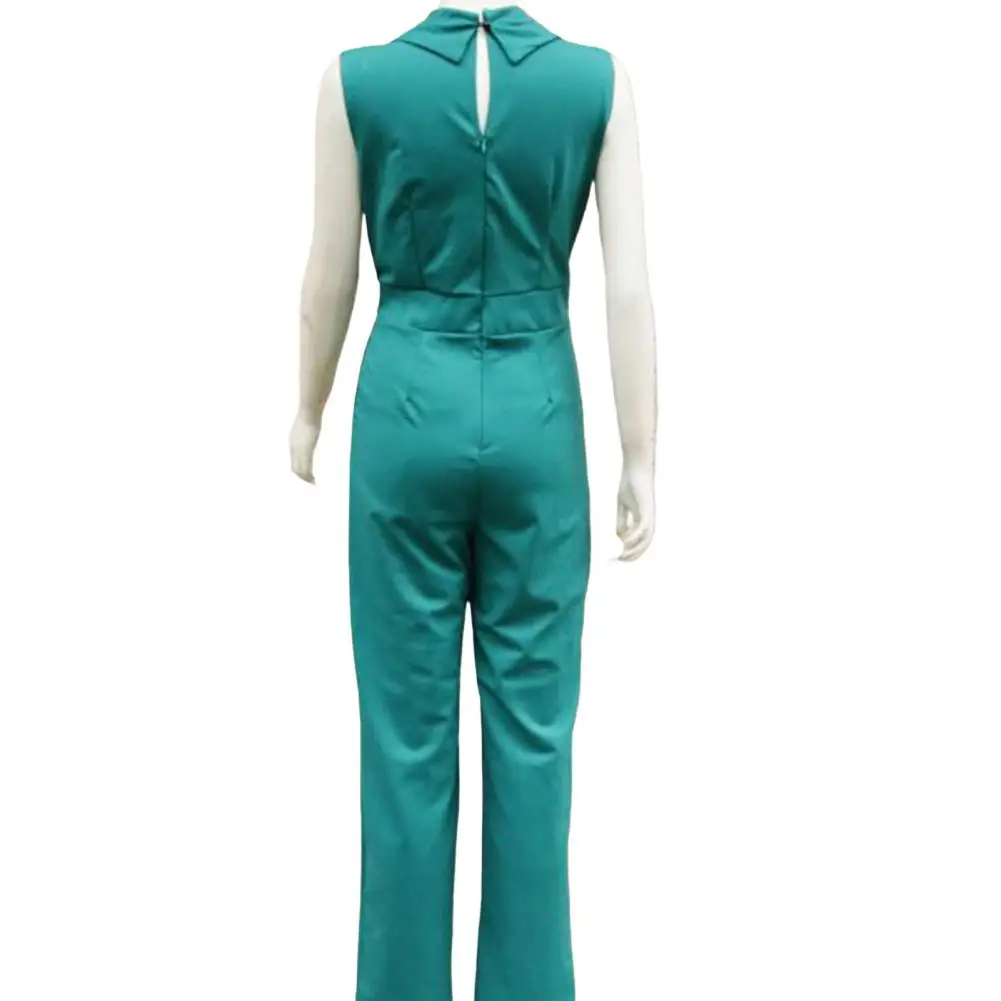 

Women Jumpsuit Elegant V Neck Jumpsuit with Lace-up Strap Wide Leg Design for Women Formal Business Style Summer Outfit Solid