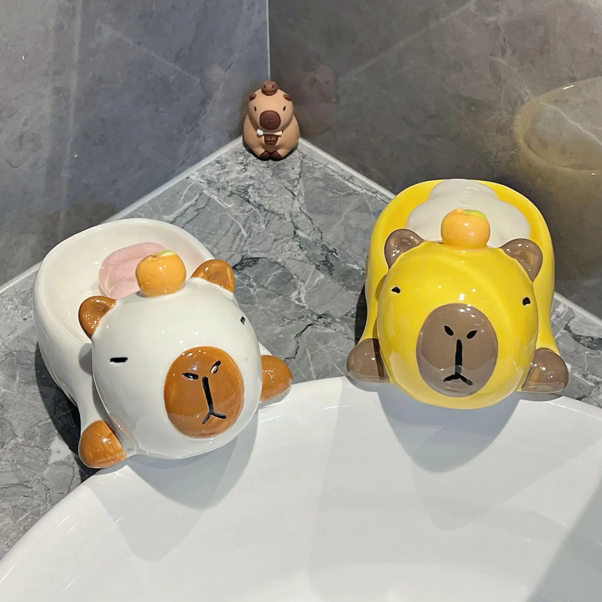 

soap box drain rack Capibala bathroom household ceramic cute no water accumulation cartoon soap dish bathroom accessories