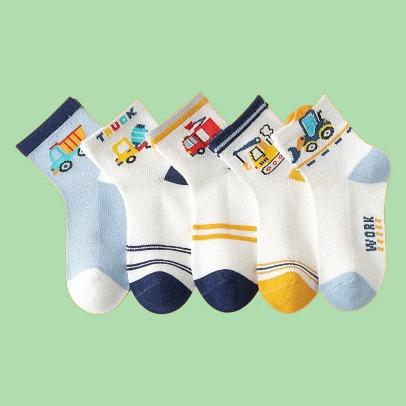 5/10 Pairs Mesh Comfortable Breathable Children's Socks Spring And Summer Anti-Pilling Cartoon Print Series Men's Casual Socks