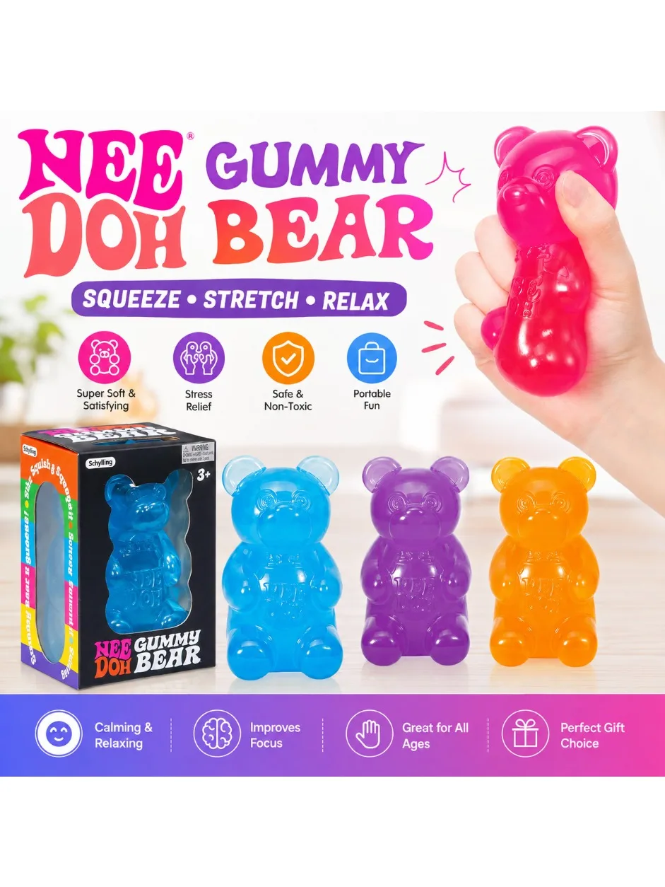 NeeDoh Gummibärchen-Quetschspielzeug Weiches Stressabbau-Sensorik-Spielzeug für Kinder & Erwachsene Ungiftiges Angstlinderungs-Schreibtischspielzeug