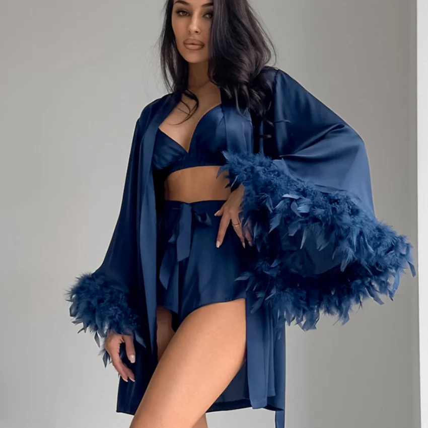 Fashion Bride Wedding Robe Pajamas Set Elegant Sexy Intimate Lingerie Home Clothes Spring Summer New Ice Silk Chemise Sleepwear