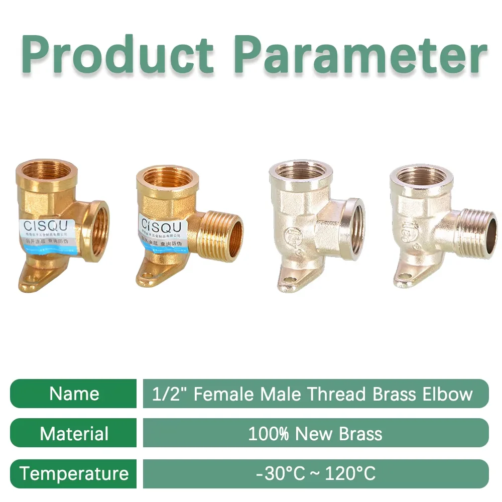 

1/2" 90 Degree Elbow Brass Copper Adapter Base Male Female Thread Connector Connect Repair Extender Garden Watering Accessories