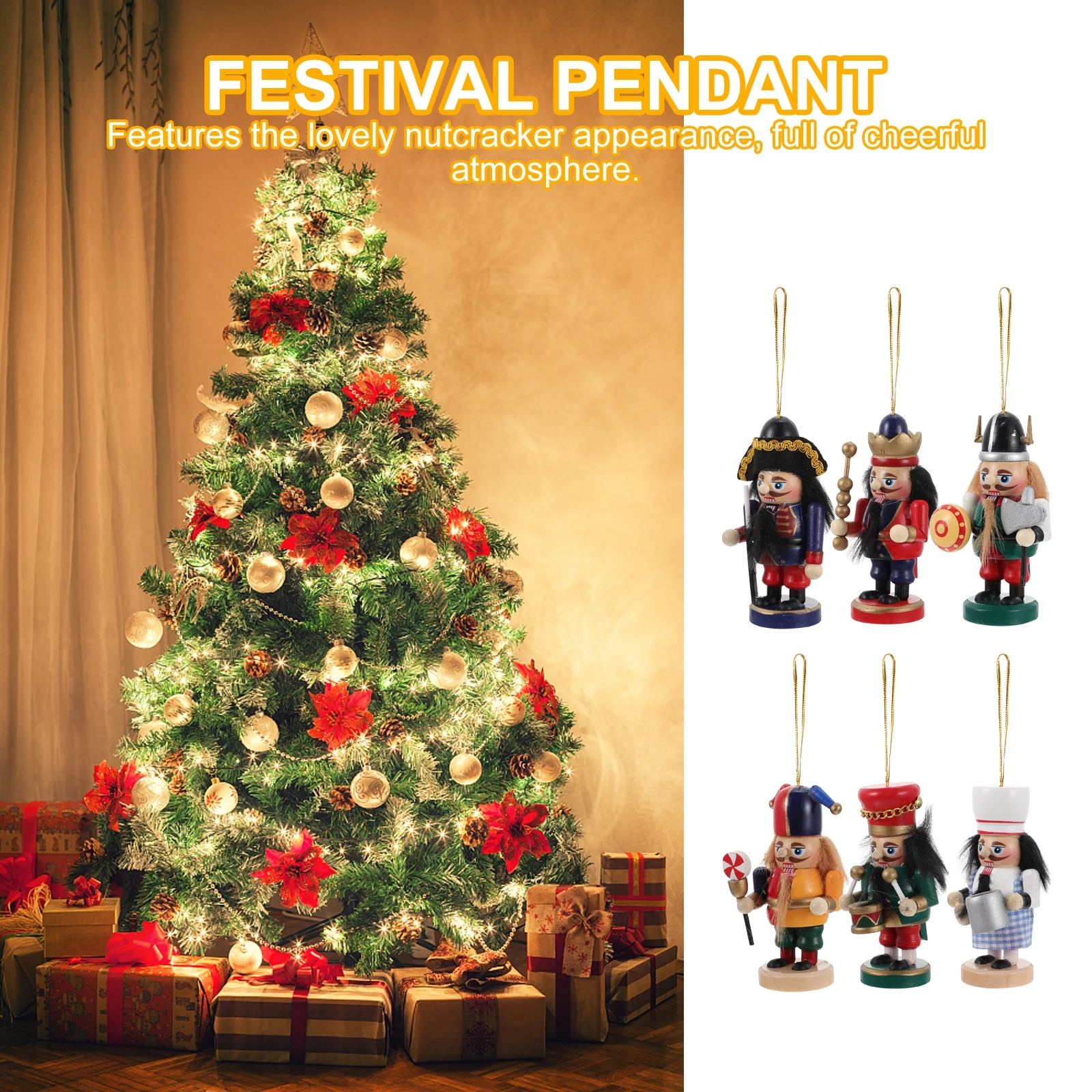 

6 Pcs Nutcracker Pendant Ornament Christmas Hanging Decor Adornment Desktop Colorful Festival