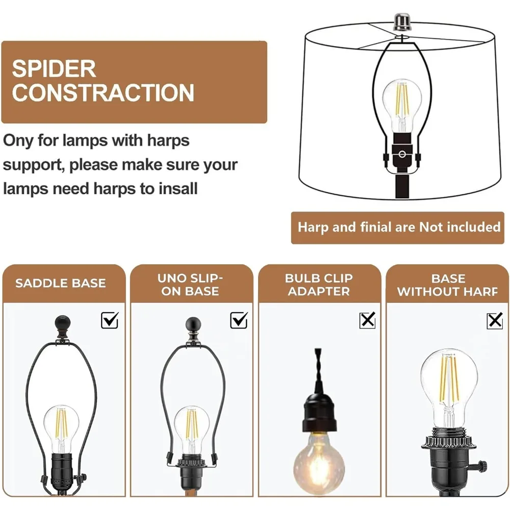 مجموعة ظلال مصابيح مكونة من 2، أباجورة قماشية متوسطة لمصابيح الطاولة، مصابيح أرضية، أعلى 13 بوصة × 13 بوصة سفلية × 10 بوصة ارتفاع (مقرب العنكبوت) يدويًا