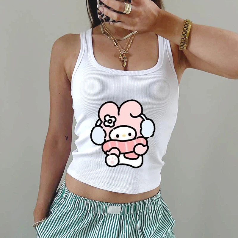 Sanrio My Melody Cartoon Pattern Printed Women Vest T-shirt Summer New Casual And Comfortable Y2k Style Tank Top 