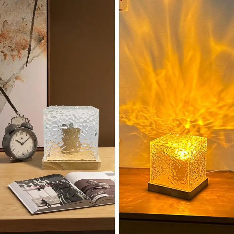 Veilleuse transparente avec effet d'eau, fournitures d'éclairage pour table basse, table de chevet, document proxy