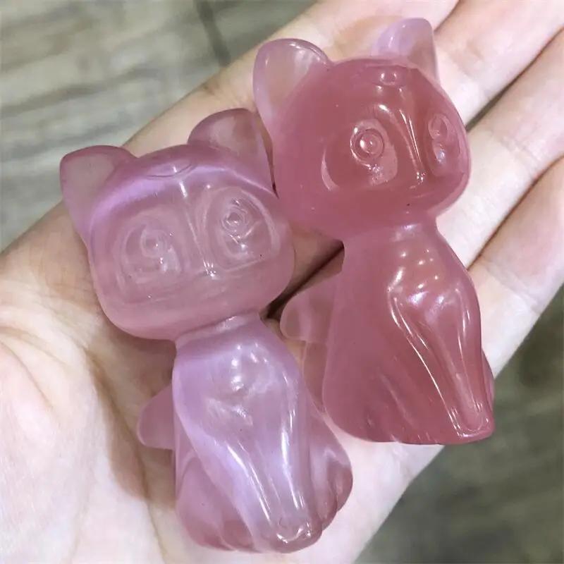 

Natural Crystal Cat Eye Stone Cartoon Cat Gemstone Carving Healing Animals Figurines Reiki Home Decoration 1pcs