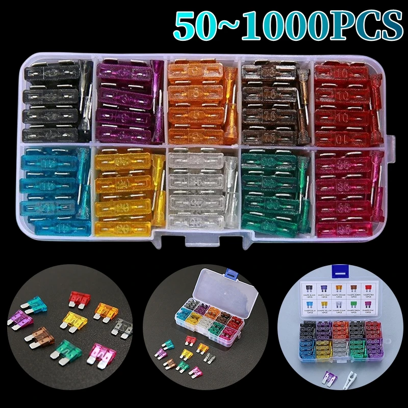 1000/800/300/100PCS Car Fuse 5/7.5/10/15/20/25/30/35/40A 32V Automotive Blade Type Zinc alloy Fuse with Box Clip