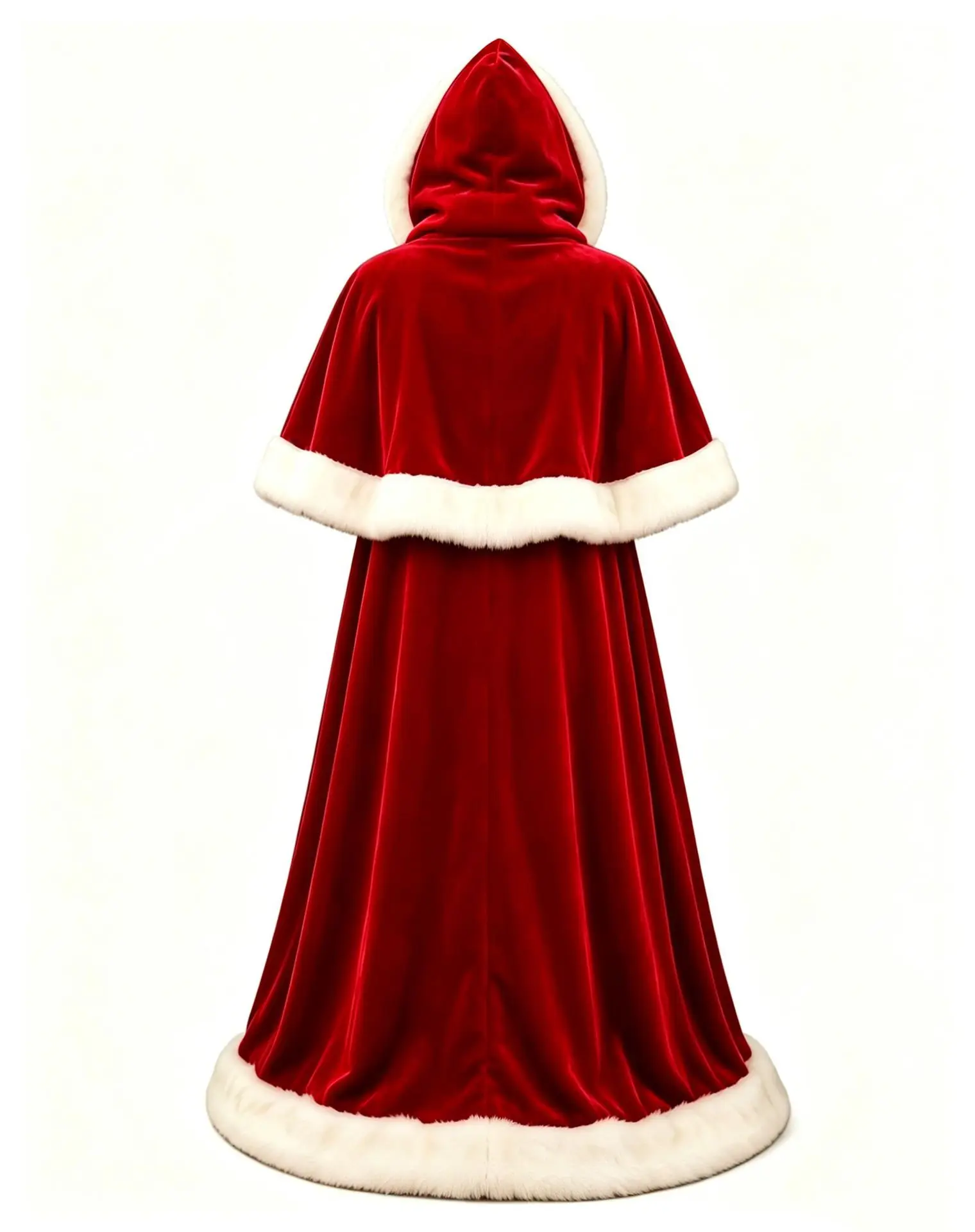 Luxuriöser Samt-Weihnachtsumhang mit Kapuze, weißer Kunstfellbesatz, langer Mantel, Weihnachtsmann, für Erwachsene, Herren, Damen, Weihnachtsbühnen-Party, Cosplay, Cape-Kostüm – Detail 4