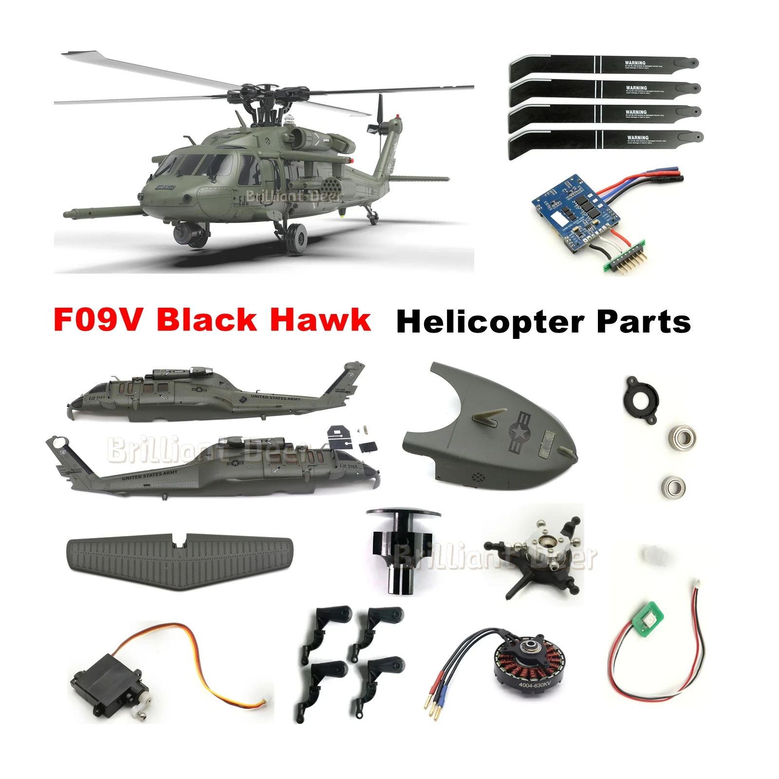 Original Parts for YuXiang F09V Black Hawk RC Helicopter Fuselage Body Blade Tail Rotor