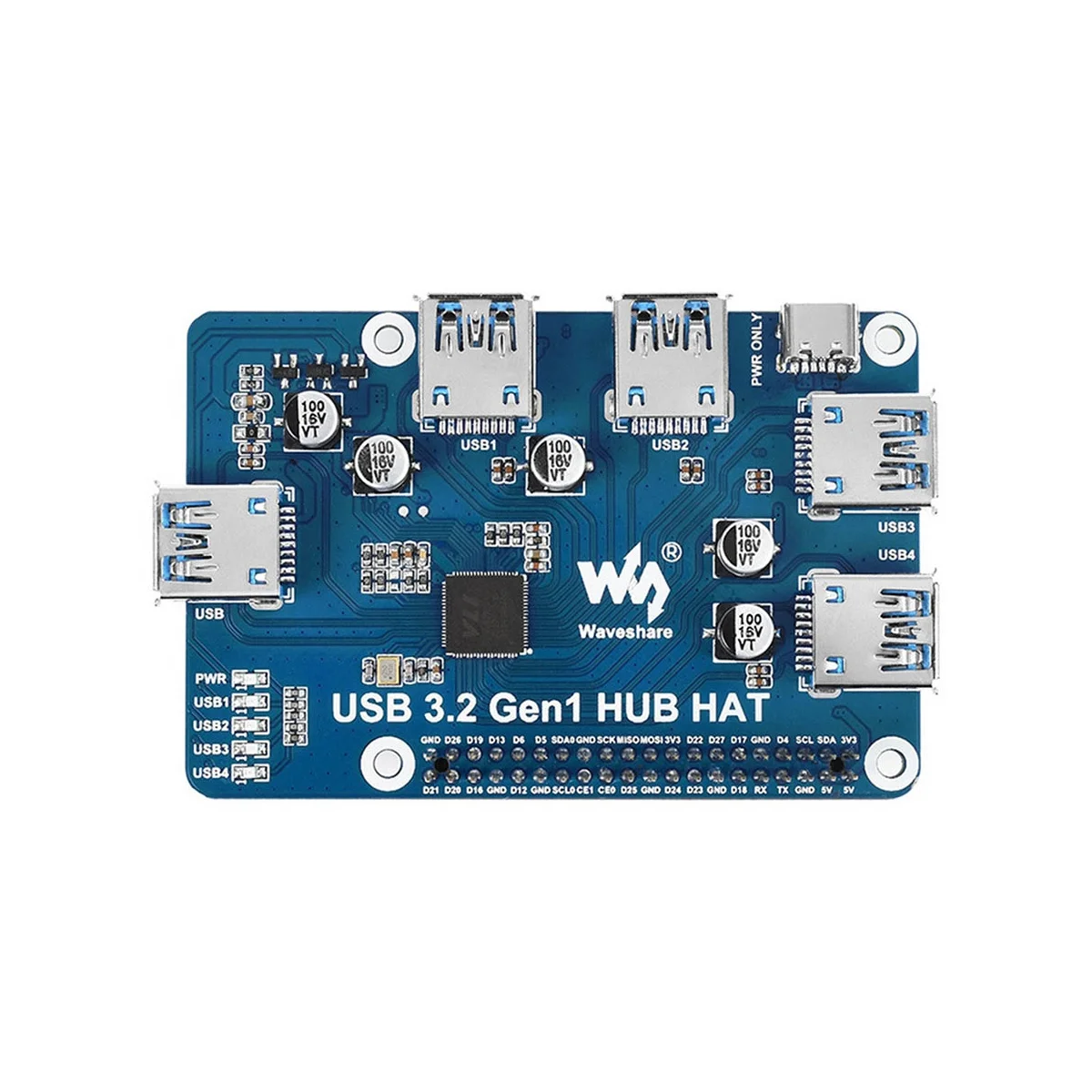 

USB 3.2 Gen1 HUB HAT for Raspberry Pi 4B 3B+ 3B 2B Zero W WH, with 4X USB 3.2 Gen1 Ports, Driver-Free