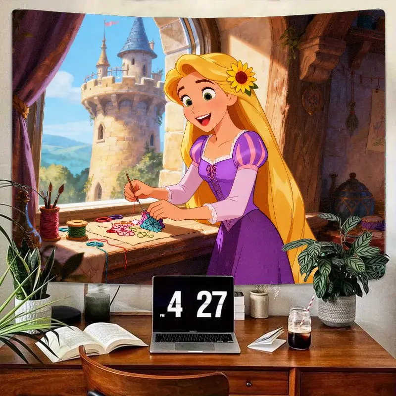 

1 шт. гобелен Диснея Рапунцель, запутанная история принцессы с золотыми волосами, настенное искусство, современный полиэстер, домашний декор для девочек, спальни, гостиной G