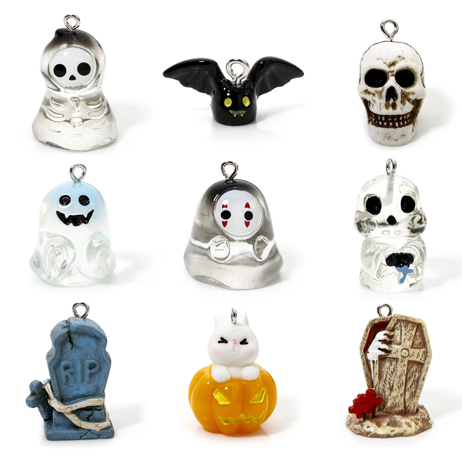 5 Pcs Resin Halloween Charms 3D Skeleton Ghost Bat Tombstone Pumpkin Pendants For DIY Necklace Jewerly Making Findings