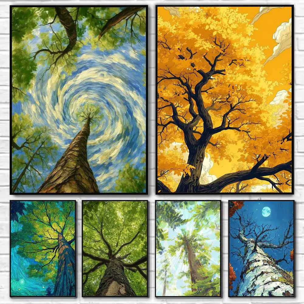 

Serene Big Tree Nature Vibe Poster Self-adhesive Art Waterproof Paper Sticker Coffee House Bar Room Wall Decor