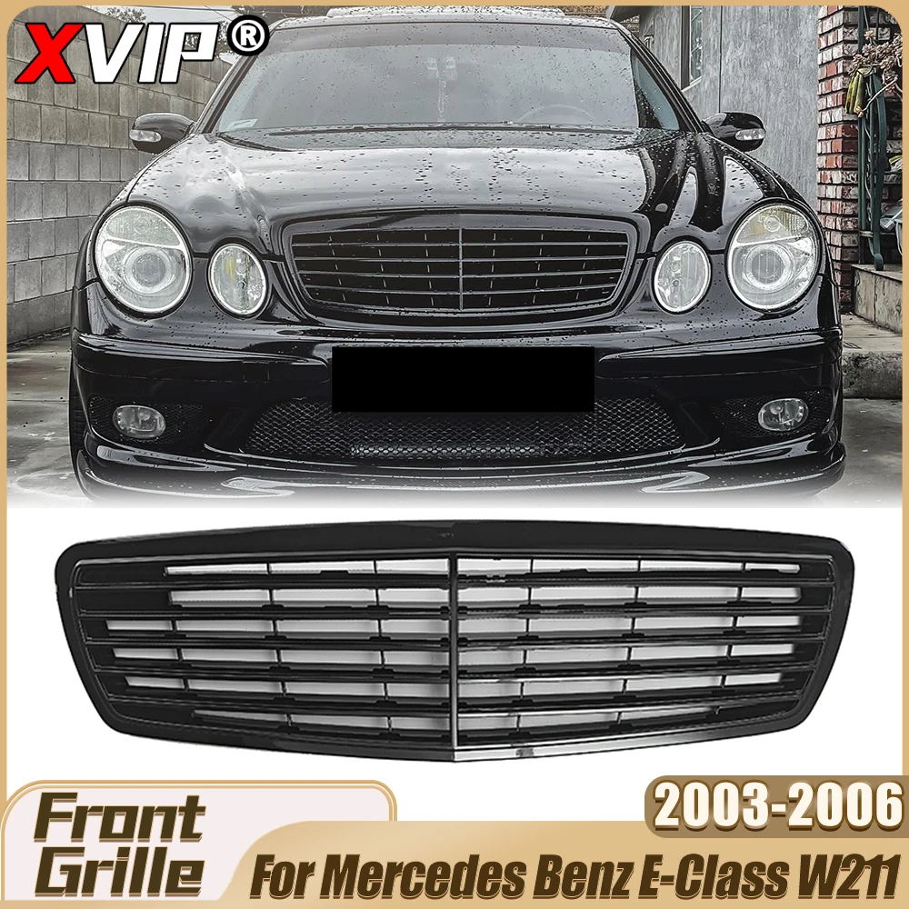 

XVIP Glossy Black AMG Style Front Bumper Grille Grill Accessories For Mercedes Benz E-Class W211 2003-06 E320 E350 E500 E55 AMG