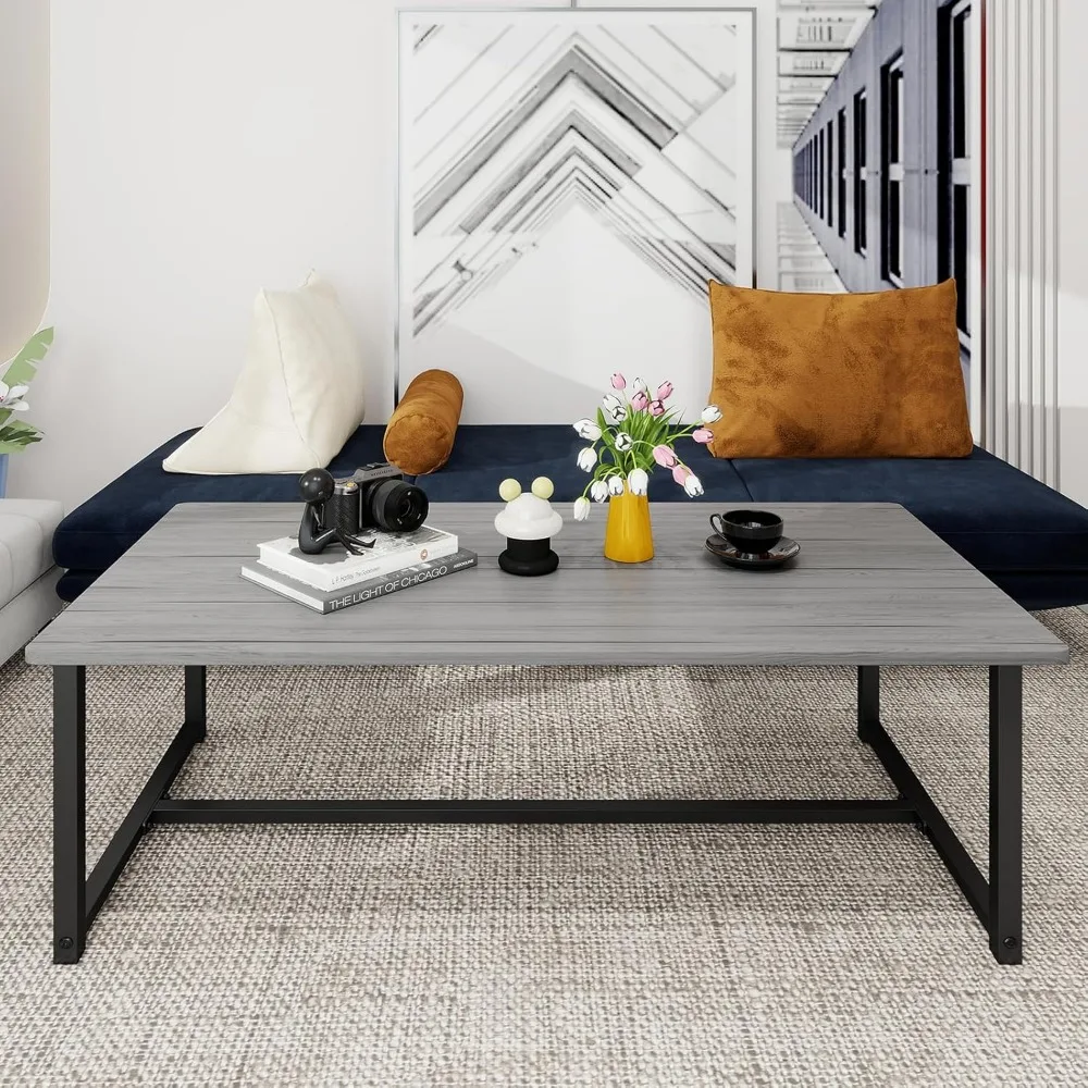 

Farmhouse Coffee Table Rectangular Center Table for Living Room Table Wooden Tabletop with Metal Frame,Mid Century Modern Design