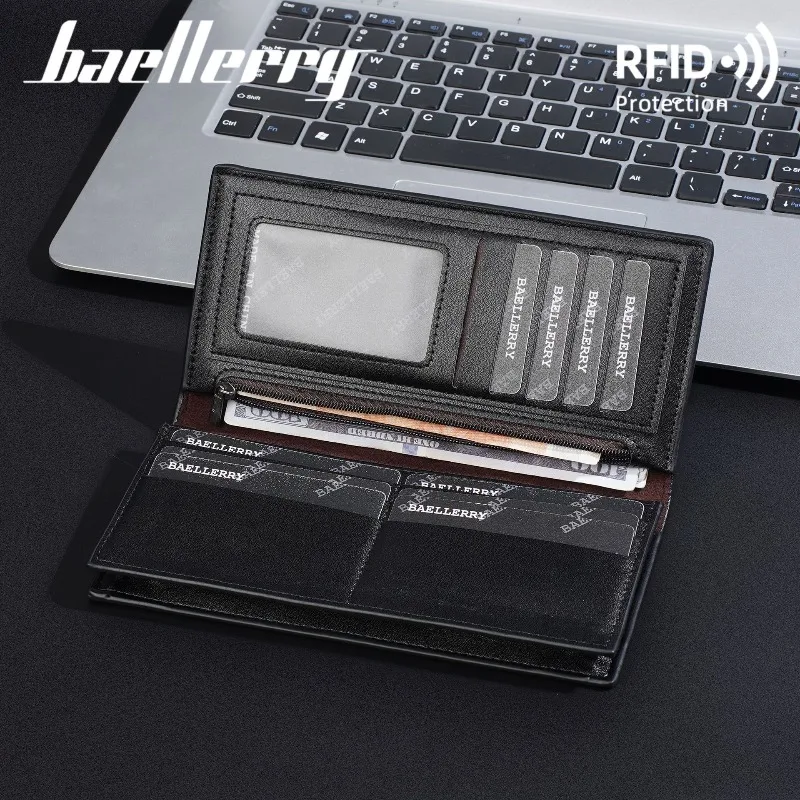 Baellerry Luxury Long Design PU Leather Men's Wallets Purses Male Zipper Wallet Clutch Bag Multi-Slot Card Holder for Man