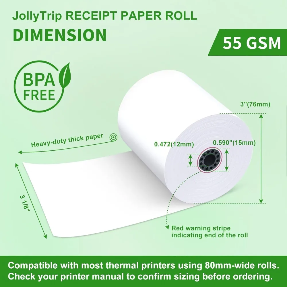 

Thermal Paper Receipt Rolls 3 1/8 x 230 Feet Premium Quality 55 GSM BPA Free for POS Systems Cash Registers