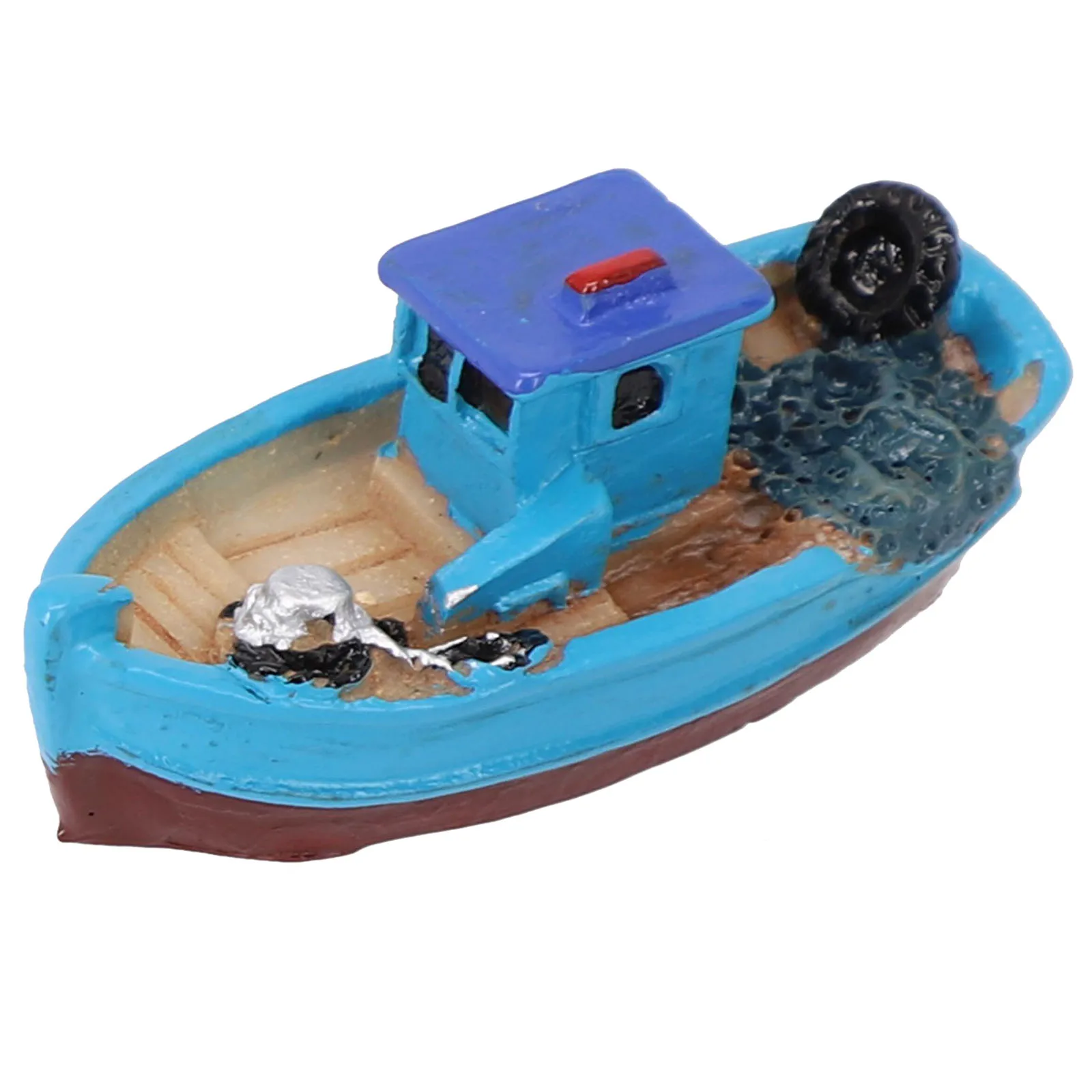 Miniature Mini Boat Model Fishing Ship Toy DIY Craft Home Tabletop Decoration Garden Swimming Pool Ornamentation At Random Color