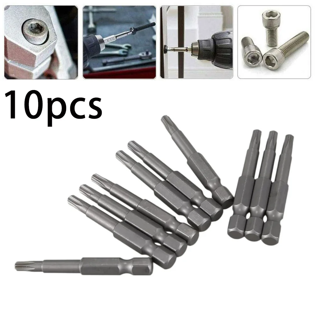 10 Uds. De puntas de destornillador Torx de 50mm de largo de acero de aleación, mango hexagonal de 6,35mm, herramientas manuales T20, accesorios de herramientas eléctricas