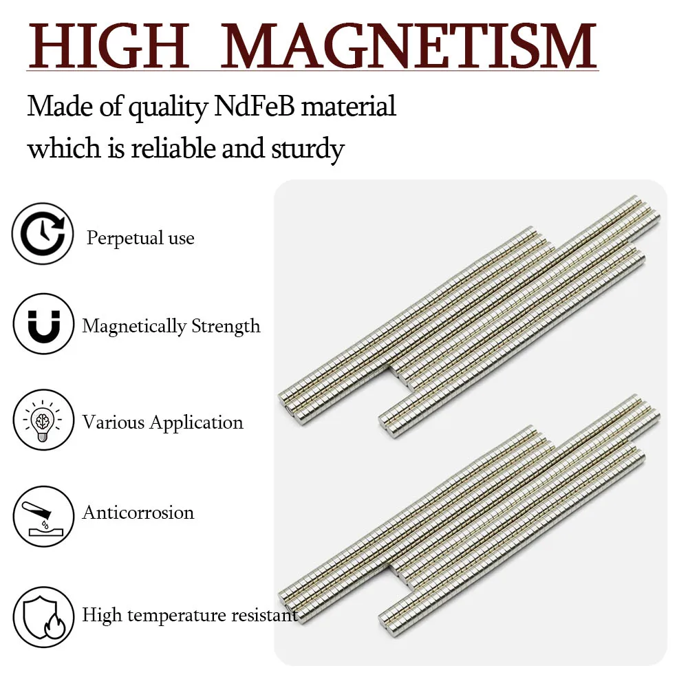 Home Storage Whiteboard Fixing Neodymium Magnet Weather Resistant Magnetic Alloy Round 4x2mm Strong Suction Reusable