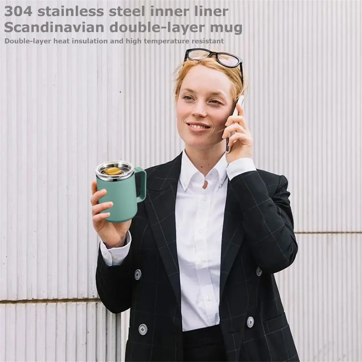 Y31A 손잡이가있는 스테인레스 스틸 머그잔 450ml 이중 벽 스테인레스 스틸 머그잔 현대 절연 컵 금속 캠핑 컵 재사용 가능