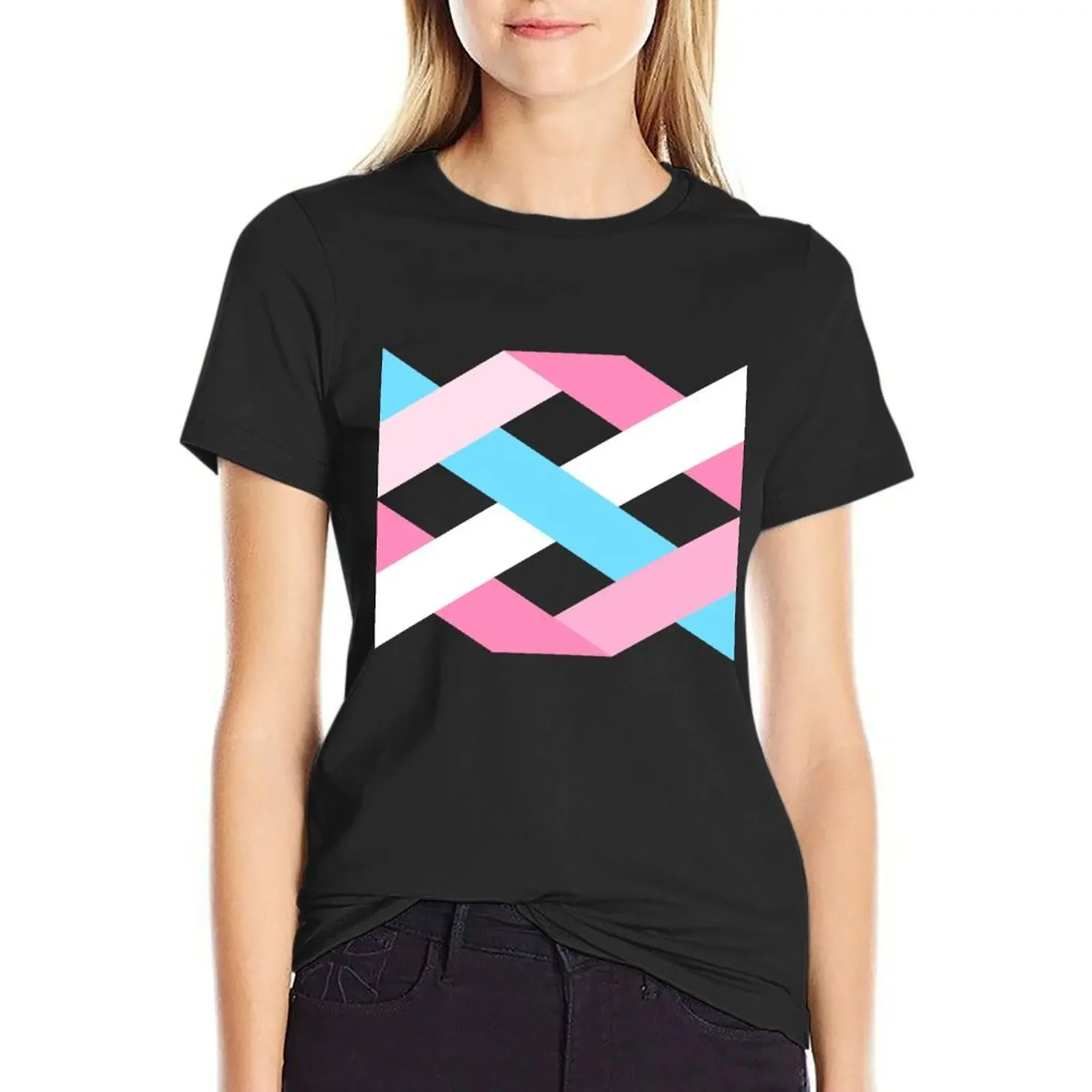 

Stealth Trans Femme Pride Art Lattice Print T-Shirt aesthetic clothes anime T-shirts for Women