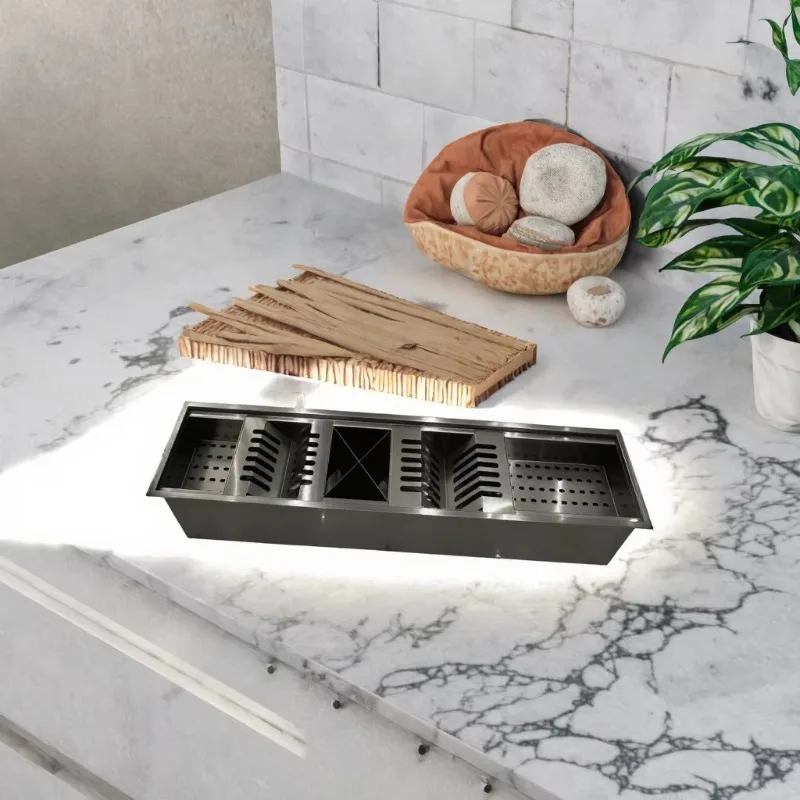Hot Sale New Design Single Bowl Rectangular Dish Rack Handmade Stainless Steel Home Kitchen Counter Installation One Hole