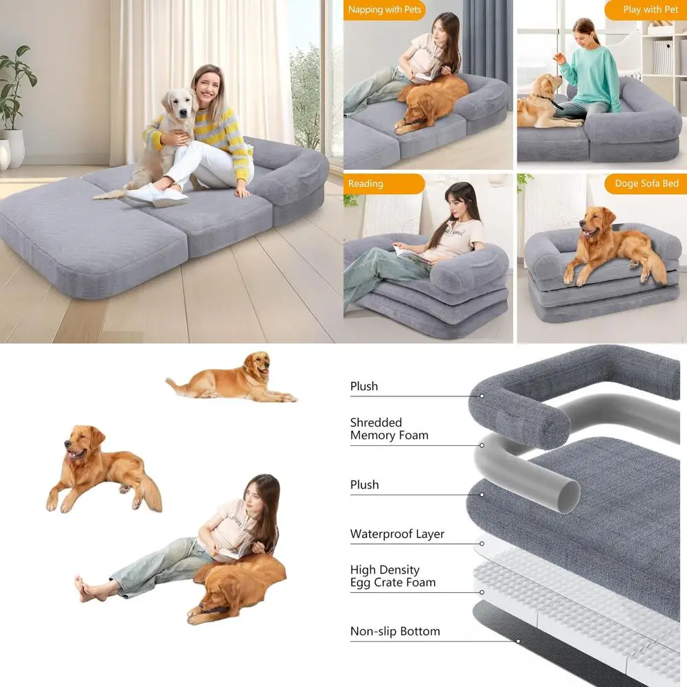 휴대용 플러시 접이식 강아지 침대, 73x42x10, 에그폼 포함, 성인 및 캠핑에 이상적, 실내 사용