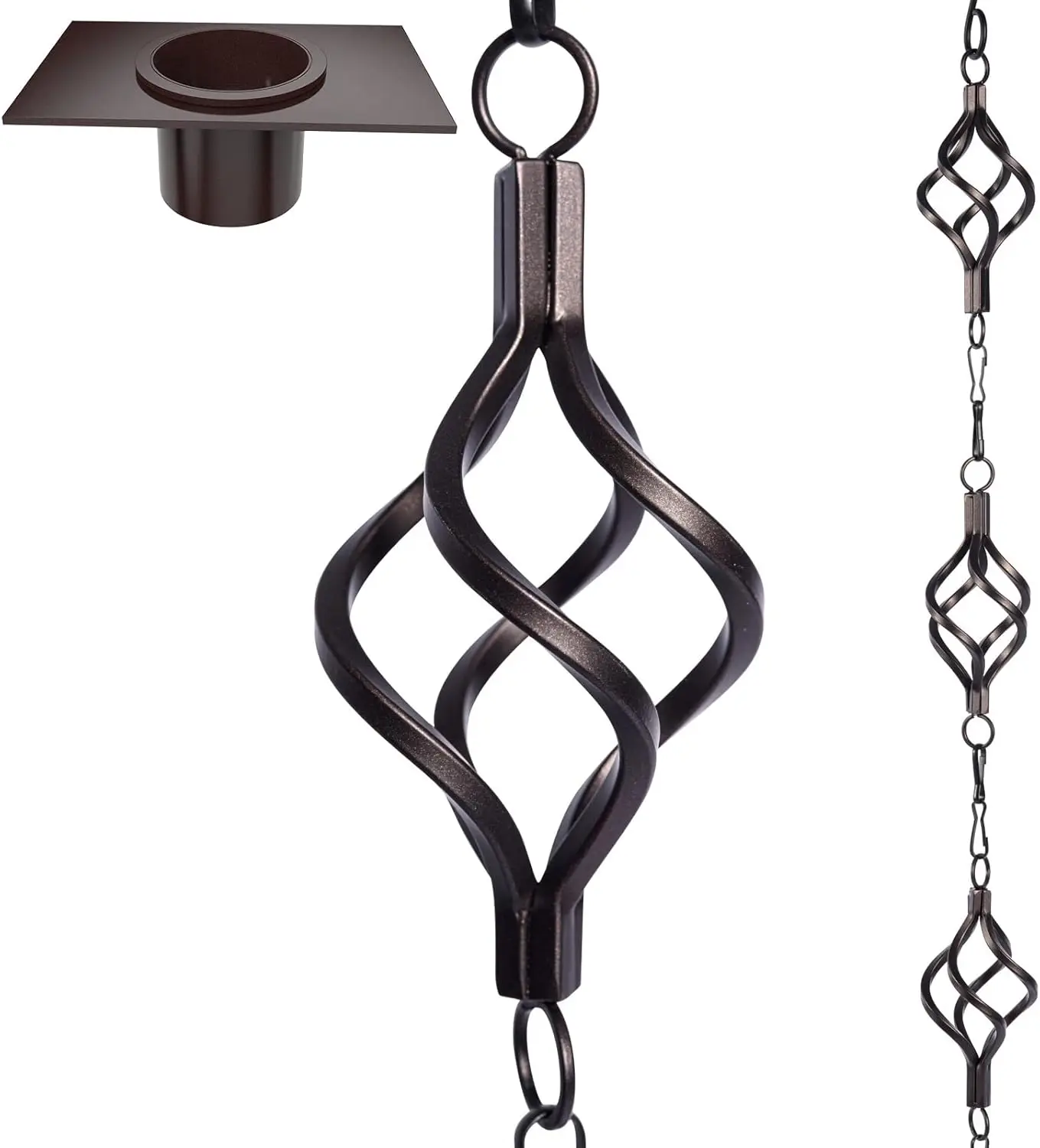 

Дождевая цепь для клетки для птиц длиной 8,5 футов с 13 чашками, крюком и колышком для дренажа и декора сада