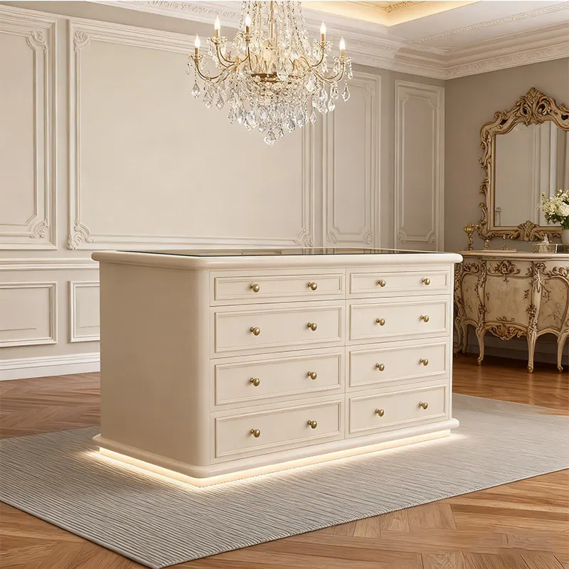 French light luxury household cloakroom, island cabinet, jewelry cabinet, cream wind storage cabinet, double-sided display chest