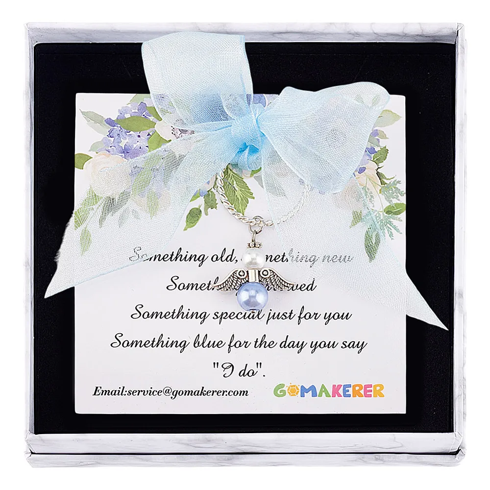 Something Blue Bouquet Charm Something Blue Wedding Bouquet Charms Guardian Angel Charm with Gift Card for Bridal Flowers