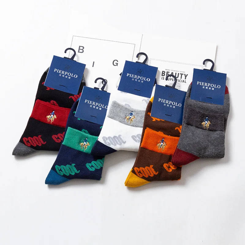 

PIER POLO Men Socks Fashion 5/Pairs Letter Casual High Quality Brand Cotton Socks Embroidery Men Funny Socks