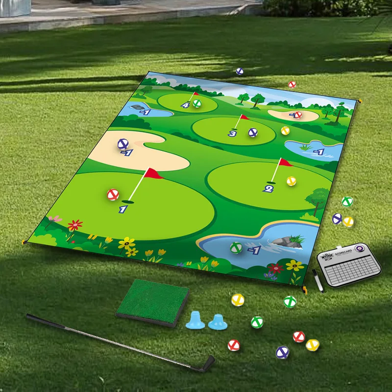 Conjunto de tapete de golfe para crianças, auxílio para treinamento, prática divertida com bolas pegajosas, brinquedos de golfe ao ar livre e interno para festa familiar