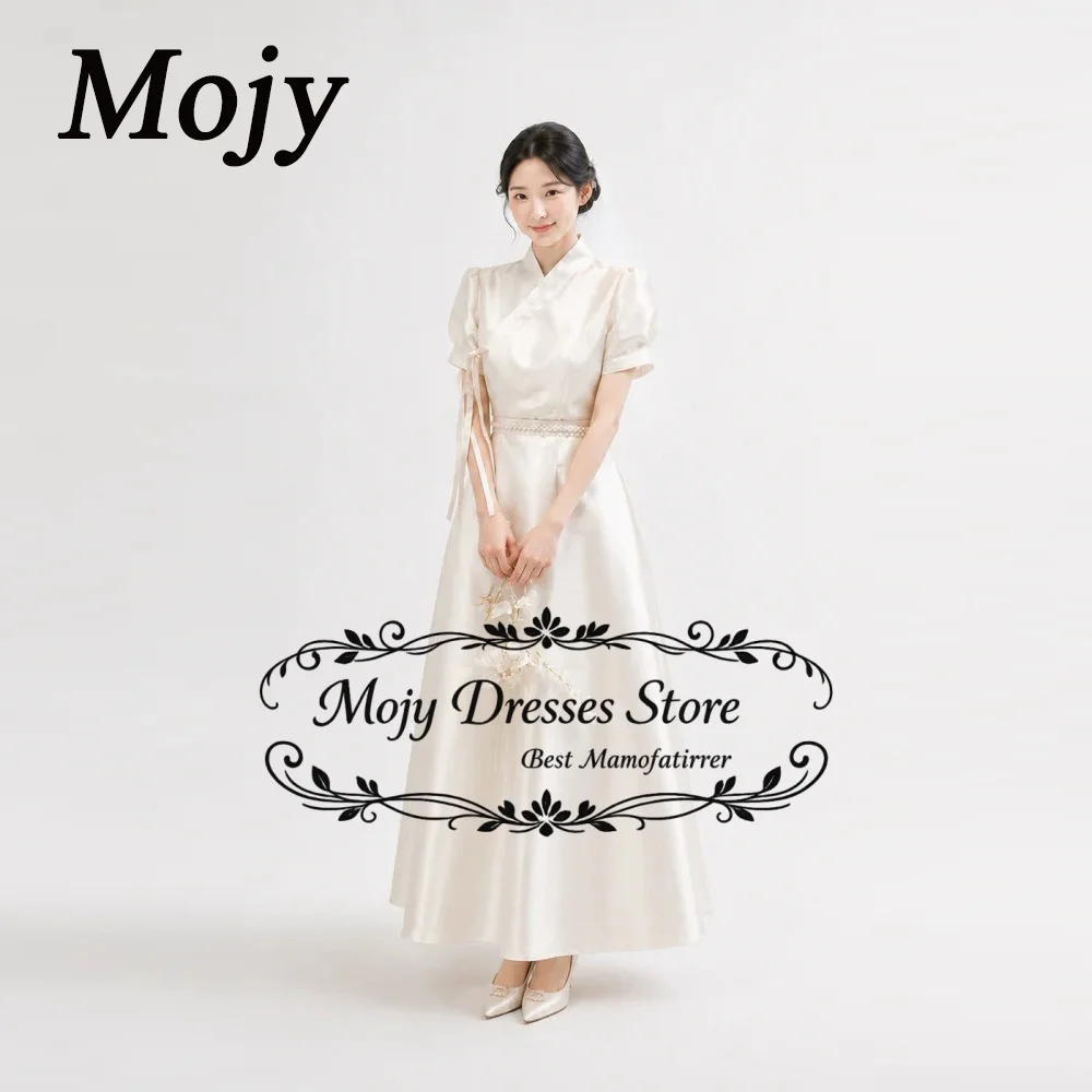 Mojy 2026 A-Line Elegant Korea Wedding Dresses Silk Satin Short Sleeves Modern Bridal Dresses 웨딩드레스 Customized Photo Shoot