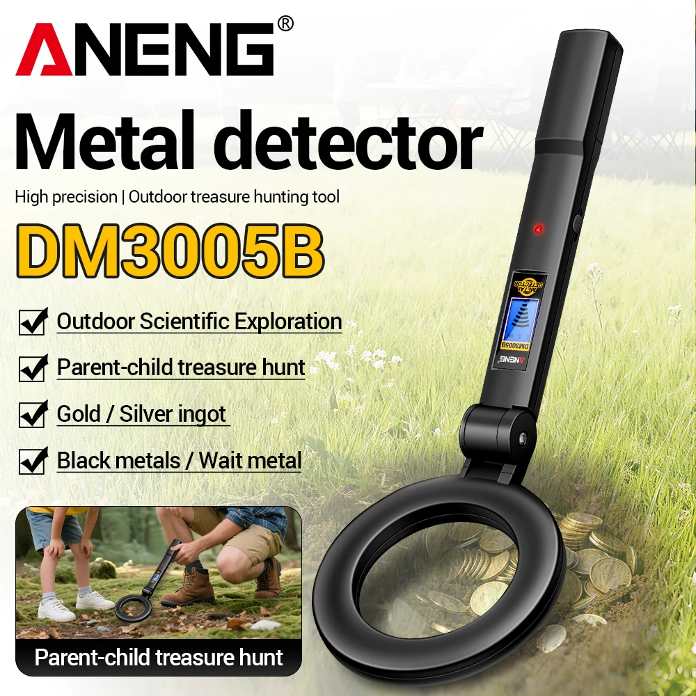 Metal Detector Treasure Hunter Pro All Metal Discrimination Pin-point Underground Search Gold Coin Hunting Tools ANENG DM3005B