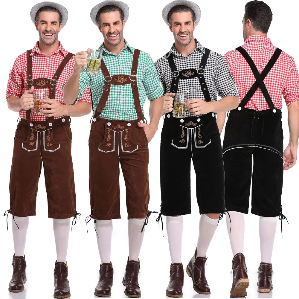 Adult Mens Oktoberfest Costume Set Bavarian Oktoberfest German Festival Beer Cosplay Halloween Vintage Costumes Hat Top Short