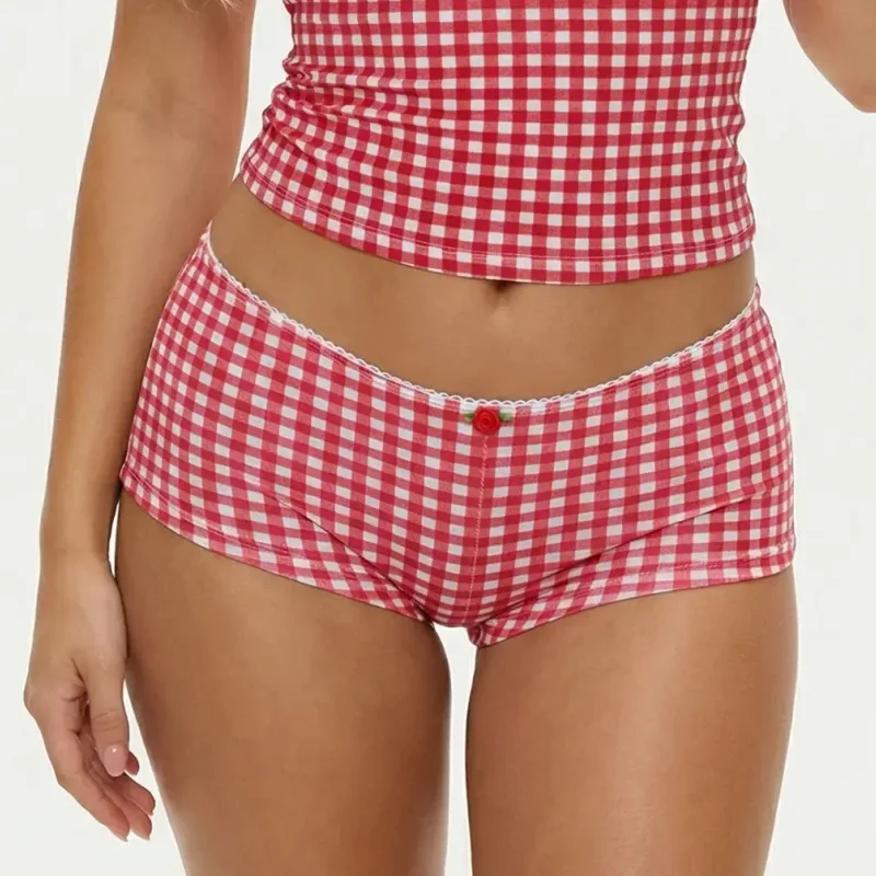 Women Y2k Polka Dot Boy Shorts Panties Mid Waist Cute Bow Lace Trim  Breathable Boxer Shorts Streetwear