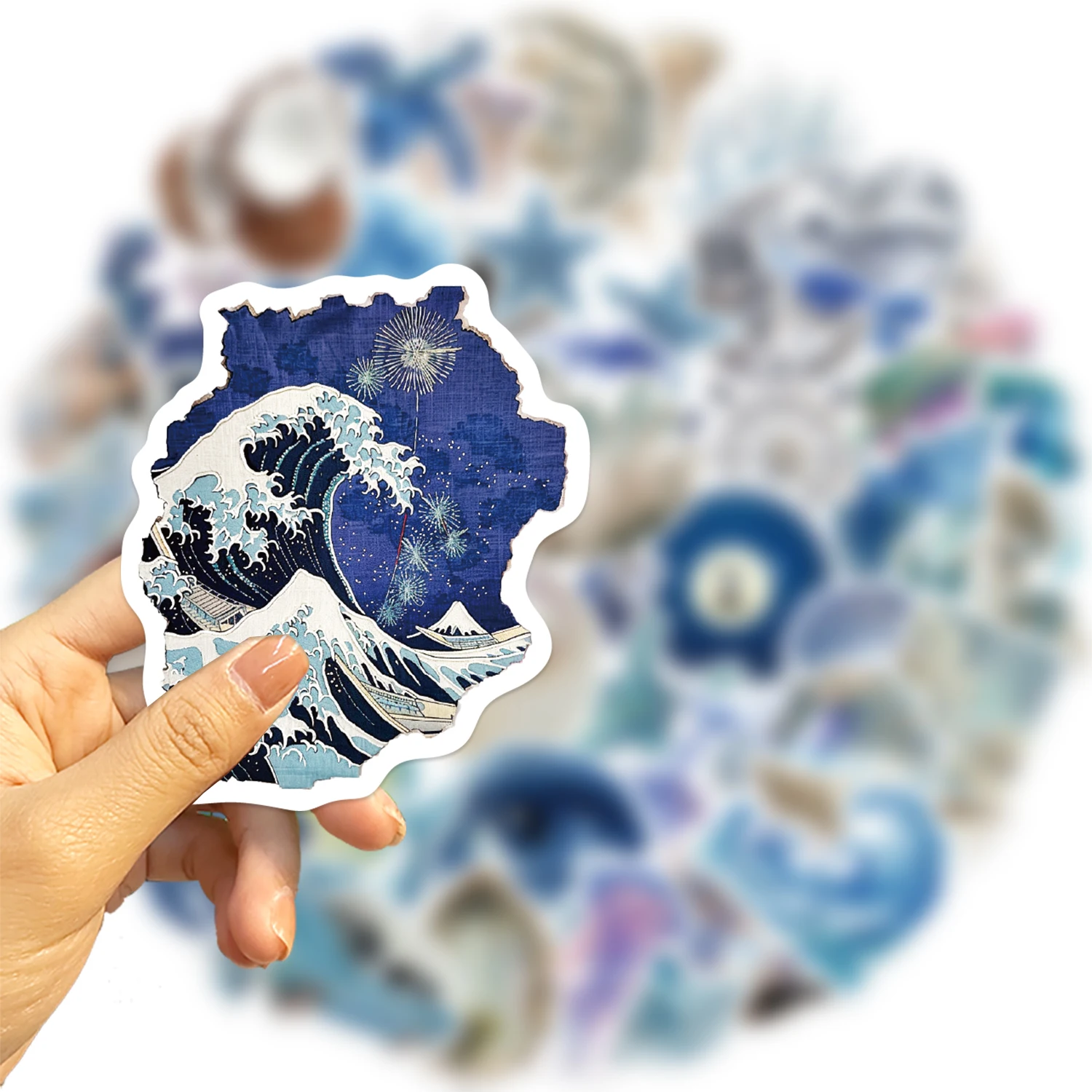50pcs Ins Wind Blue and Silver Ocean Stickers Aesthetic Cartoon Stickers For Laptops Luggage Skateboards Scrapbooks Guitars