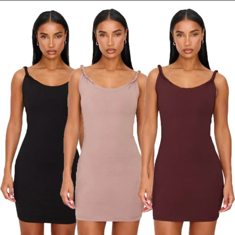Summer new women's slim shoulder strap mini dress sexy solid color pajamas elegant sun skirt women's vest