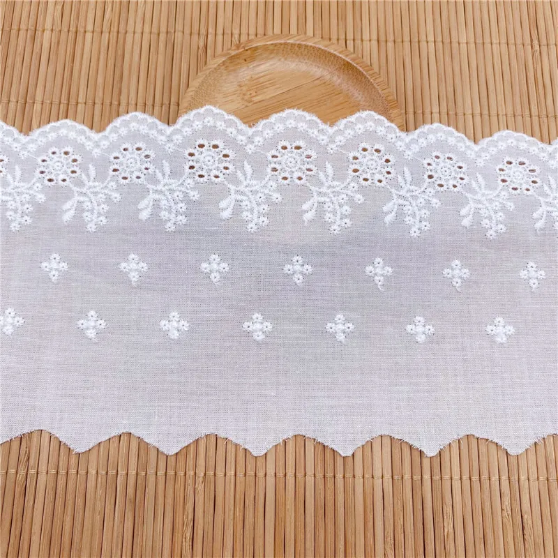 

15yards Embroidery White Cotton Lace Trim 10CM Hight Quality DIY Hometextile Clothes Edge Wrapping Cotton Ribbon Tape