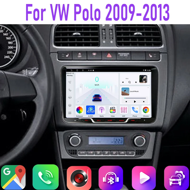 

9" 4GB+64GB For VW Polo 2009-2013 Car Radio 2DIN Google Map Head Unit GPS Android Auto Stereo Steering Wheel Control