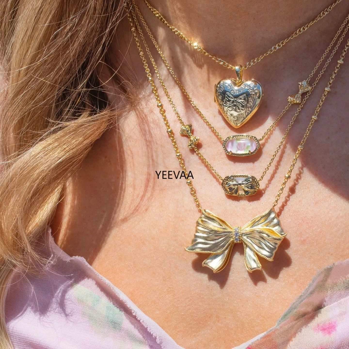 YEEVAA Love Shack Fancy Bow Blooming Heirloom Illusion Necklace for Women, Fashion Jewelry, Unique Gifts