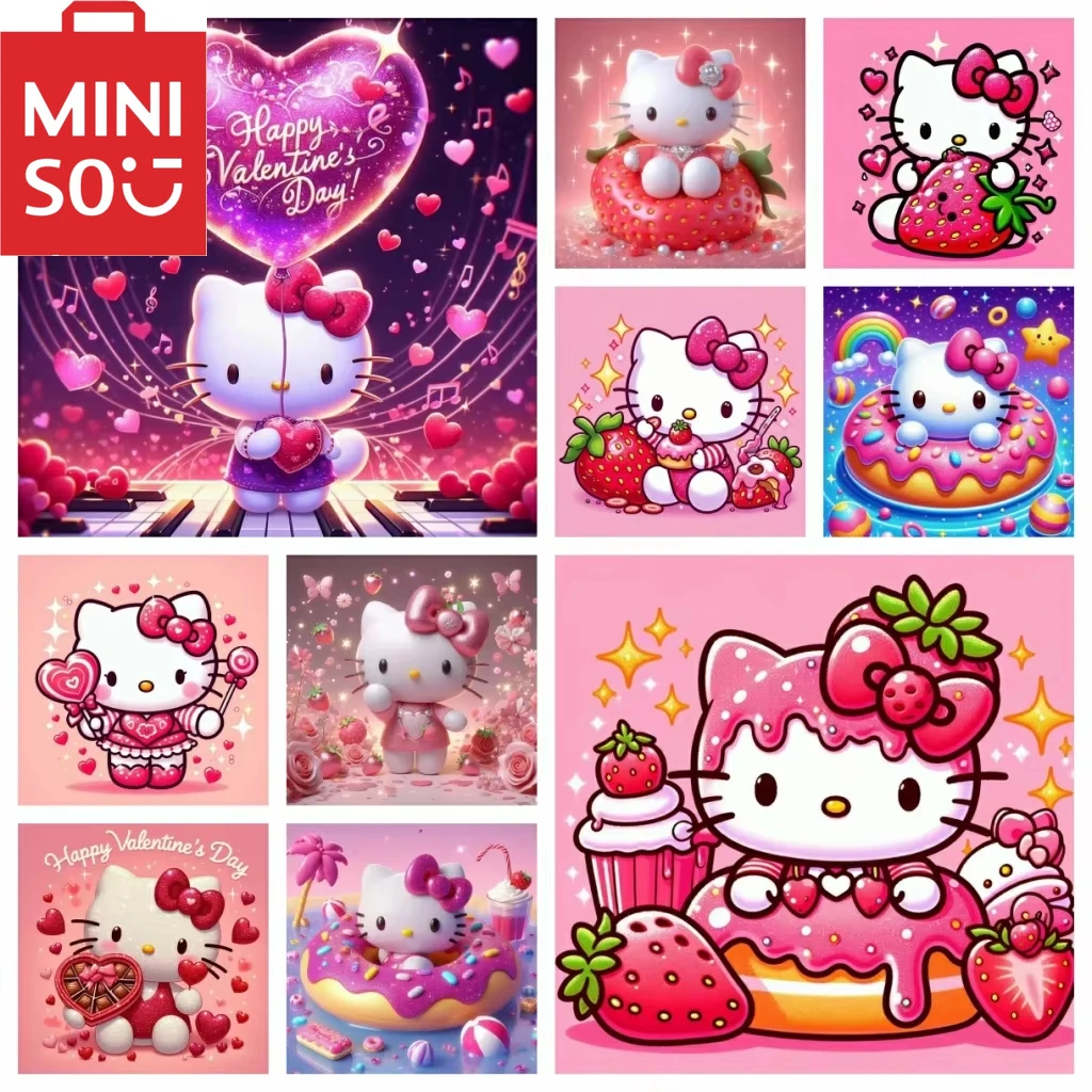 

MINISO 5D DIY 2025 большая алмазная живопись художественное украшение дома ручная работа DIY вышивка мультфильм Sanrio Hello Kitty тема
