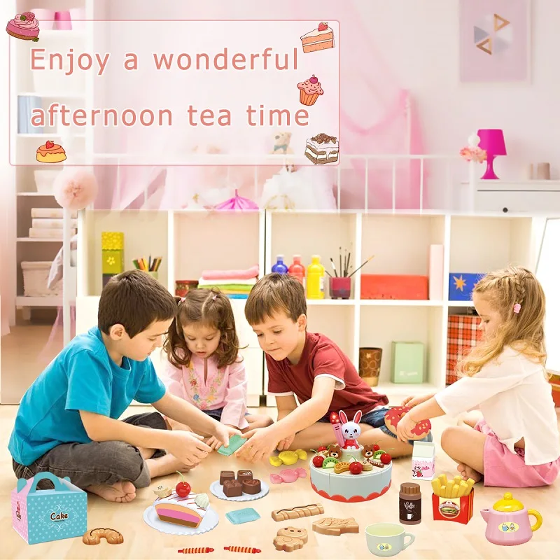 Children\'s Birthday Cake Toys Play Home Afternoon Tea Birthday Party Set Kitchen Toys with Light Music Early Education