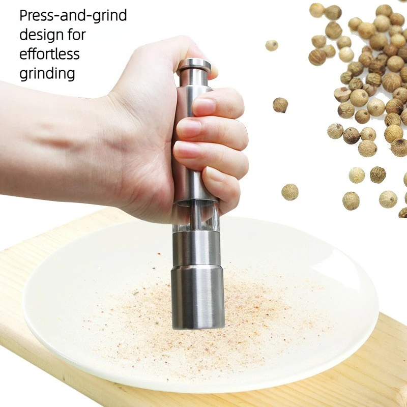 

Manual Press-style Pepper Grinder Stainless Steel Thumb Push Spice Sauce Grinder Spice Mill for Pepper and Salt
