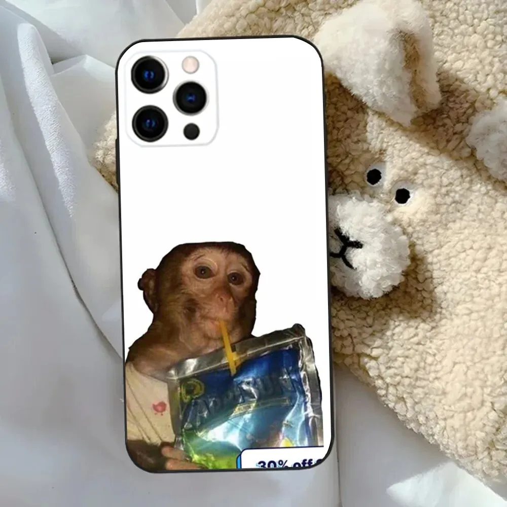 Monkey Sipping Capri Meme Funda  Phone Case For Apple iPhone 15,14,13,12,11,Pro,X,XS,Max,XR,Plus,Mini Soft Black Cover