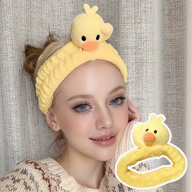 

Cute Cartoon Duck Saluting Headband - Soft Polyester Hair Band for Face Washing & Mask-Wearing, No Batteries Needed